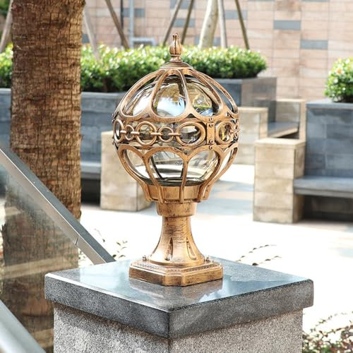 Mkichi Lampe Terrasse Exterieur Vintage,Boule Lumineuse Jardin,Lampes de Poteau Vintage IP44 Étanche avec Abat-jour en Verre E27 pour Chemin Terrasse Jardin Paysage (Bronze)