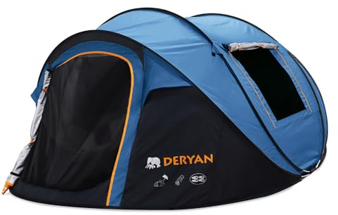 Deryan Tenda Pop Up per 4 persone – impermeabile fino a 2000 mm con cuciture nastrate e pavimento extra spesso – si erge e si ripiega in 2 secondi – include corde di messa a terra e picchetti - Blu