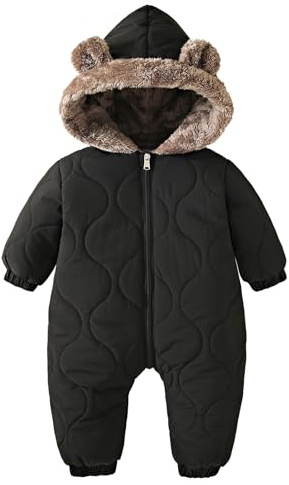 NEAWEALY Baby Girls Boys Snowsuit Winter Jumpsuit Infant Hooded Fleece Romper Outerwear Black 12-18 Months