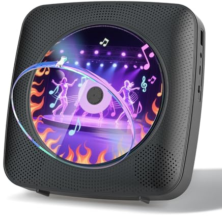 Gueray Lecteur CD Portable Enfant : Lecteurs CD Bluetooth pour la Maison avec Haut-parleurs Batterie 1800 mAh Télécommande Couvercle Anti-poussière Amovible Lecteur CD Mural avec Radio USB AUX Noir