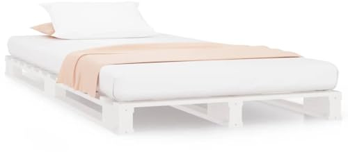 Generico Letto a Pallet Bianco 90x190 cm Single Legno Massello di Pino,Mobili,Letti e Accessori,Letti e telai per Letti,Bianco,15.22 kg,821423