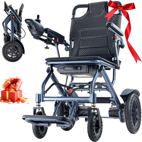 Fauteuil roulant électrique pliable, capacité de charge de 170 kg, léger, électrique, avec double commande, moteur de 500 W et frein électromagnétique, pour personnes âgées, batterie au lithium 10 Ah