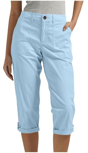 Pantacourt cargo pour femme - Stretch 3/4 - Pantalon de loisirs - Bermuda - Chino - Pantalon cargo - Pantalon de randonnée - Élégant - Léger - Taille haute - Pantalon d'été trois quarts - Respirant