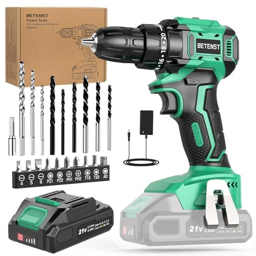 Trapano Avvitatore a Batteria Brushless, BETENST Avvitatore a Batteria 21V con Batterie 2.0Ah, 45N.m Avvitatore Elettrico, 20 Coppia, 10mm Mandrino, 20 Accessori Per Casa Progetto, Fai da te, Verde