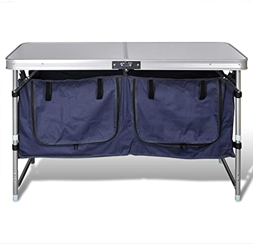 Xolmizyn Cuisine de camping pliable avec espace de rangement, armoire de camping en aluminium, armoire de cuisine d'extérieur avec plan de travail, bloc de cuisine de voyage pliable pour camping