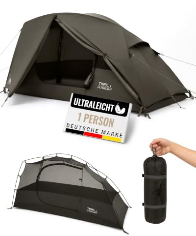 WANDERFALKE® Trail Tente ultralégère pour 1 à 2 personnes, petite taille, étanche 4 000 mm, tente de trekking légère pour 1 à 2 personnes, tente d'extérieur pour trekking, vélo, camping, voyage (vert