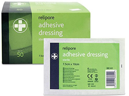 Reliance Medical Relipore First Aid Sterile Dressing - Low Allergy Sterile Adhesive Dressings For Wounds, Injuries and Aches, 7.5 cm x 10 cm Pack of 50