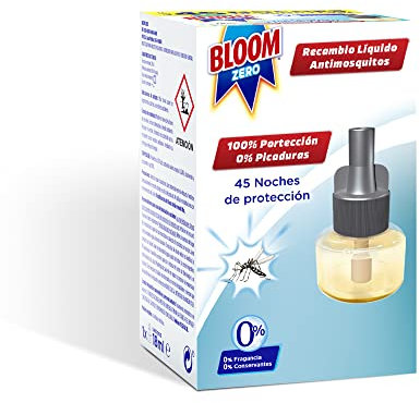 Bloom Zero Eléctrico Líquido Recambio, insecticida con 0% conservantes y 0% fragancia, antimosquitos líquido para interiores contra mosquito común y tigre