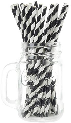 250 Black Stripe Eco Friendly Recyclable Paper Drinking Straws Bright Colours Stripes and Metallic Colours Great for Birthday Wedding Christmas Party Baby Shower Decoration Food Safe Single Use