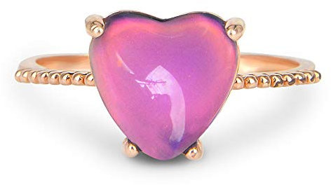 FUN JEWELS - Stimmungsring mit Herzform Stein - Farbwechsel je nach Stimmung - Minimaler-Stil - Messing - für Frauen und Mädchen