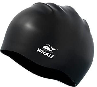 Wale Extra große Badekappe für Damen und Herren, strapazierfähiges Silikon, Badekappe mit Ohrenschutz, Dickes lockiges Haar & Dreadlocks, Flechtungen Afro-Haar (schwarz)