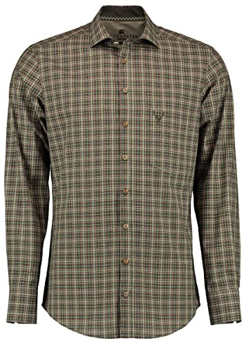 OS Trachten Herren Hemd Langarm Jagdhemd Snibi, Größe:43/44, Farbe:Oliv