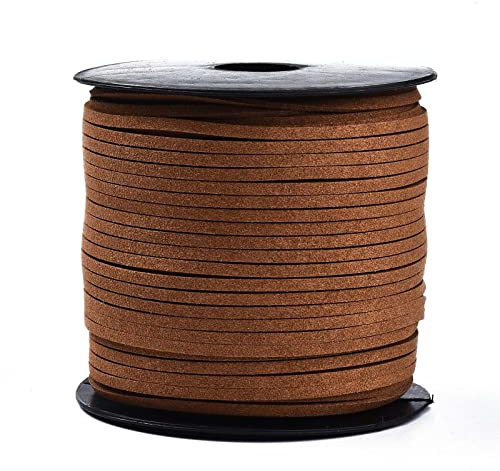Cheriswelry 90m Faux Suede Cord 3mm Flat Lace Faux Suede Leather Craft Beading Thread String for DIY Jewellery Bracelet Making,Saddle Brown