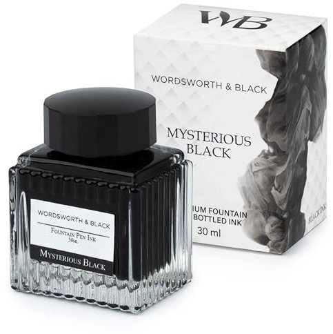Wordsworth and Black Fountain Pen Ink Bottle (30 ml) Premium Luxury Edition, [Mysterious Black] Fountain Pens Bottled Ink; Classic Designed Bottle Smooth Flow 30 ml