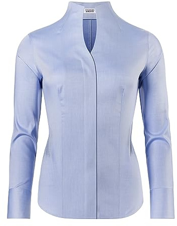 Vincenzo Boretti Blusa, Modern-Fit/Taglio Abbastanza Aderente, Colletto Alto, Twill - Facile da Stirare Azzurro 42