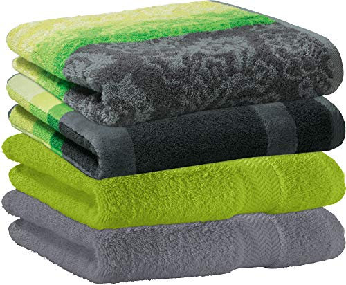 Erwin Müller Handtuch-Set 4er-Pack Walk-Frottier grün/apfelgrün/grau Größe 50x100 cm