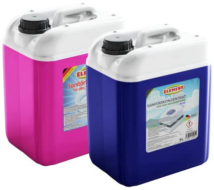 Sanitärflüssigkeit Set 2 x 5 Liter BLUE & Spültank für Campingtoiletten für Frisch- und Abwassertank Chemietoiletten Zusatz Camping WC Spülwassertank Sanitärkonzentrat Campingtoilette Abwassertank