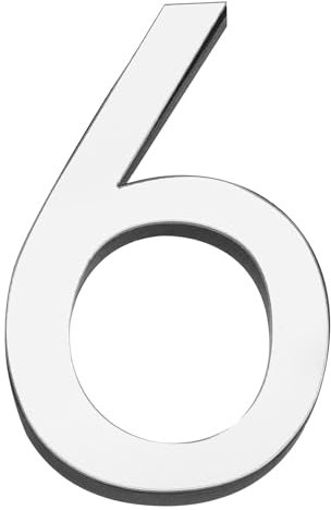 QUARKZMAN 3 Pouces Numéros de Maison 3D Acrylique Numéro Miroir Autocollants Muraux Auto-Adhésifs décoratif à La Maison Signe Art Autocollant Décalcomanie Pour Bricolage Argent Numéro 6