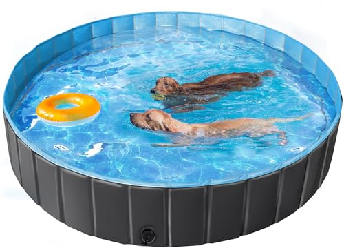 Yaheetech Piscina per Cani Gatti Pieghevole, Vasca da Bagno in PVC, Piscinetta per Animali Domestici, Rigida Portatile Antiscivolo all'Aperto Interno Giardino Nero XXXL 180 x 30 cm