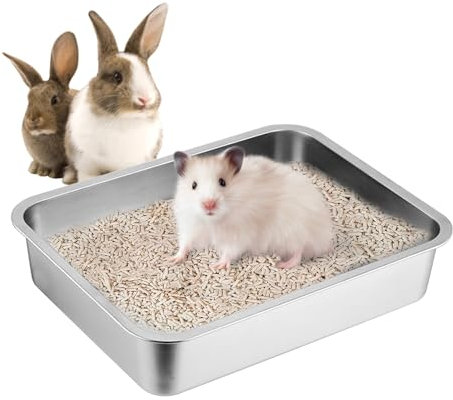 Große Katzentoilette Edelstahl, Katzentoilette aus Edelstahl, Katzen und Kaninchen Metall klo,Geruchskontrolle, Antihaft, Leicht zu reinigen, für Kaninchen, Meerschweinchen (45 x 35 x 10 cm)