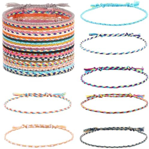 30 Piezas Pulseras de la Amistad para Mujeres y Niñas, Hechas a Mano, Trenzadas, Finas Cuerdas