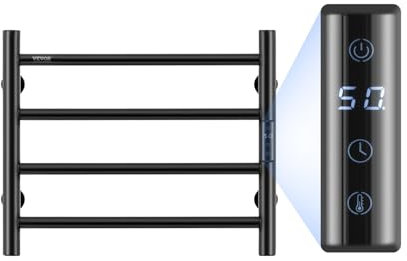 VEVOR Scaldasalviette a 4 Barre, Portasciugamani Riscaldato a Parete per Bagno, Scaldasalviette Impermeabile IPX5 con Timer e Display LED, Scaldasalviette con 5 Livelli di Temperatura Regolabili