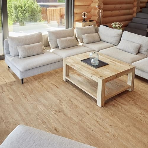 Self Adhesive Floor Planks - 30 Planks Pack Covering 44.88 Sqft / 4.17sqm | Each Stick On Tile Plank Measures 5.9x35.9in (91.4x15.2cm) | Peel and Stick Vinyl Flooring |Honey Oak Timber Touch Effect