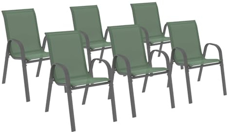 IDMarket - Lot de 6 chaises de Jardin LYMA empilables Vert Olive, Gris | En métal et textilène