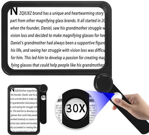 NZQXJXZ 5X 30X Leselupe für Senioren Groß, Große und Leichte Lupe, Handleselupe zum Einklappen, Volle Buchseite Vergrößerungsgläser, Ideal zum Lesen, Bücher, Arbeit, Sehschwäche, Schwarz