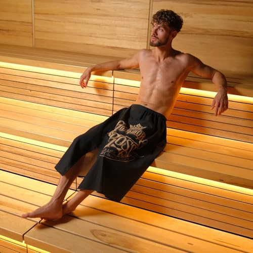 Kilt de sauna pour homme 100 % coton gaufré 78,7 x 150 cm noir réglable Velcro serviette de bain à séchage rapide, absorbante, douce, confortable, légère, spa, hammam, salle de sport, détente à la