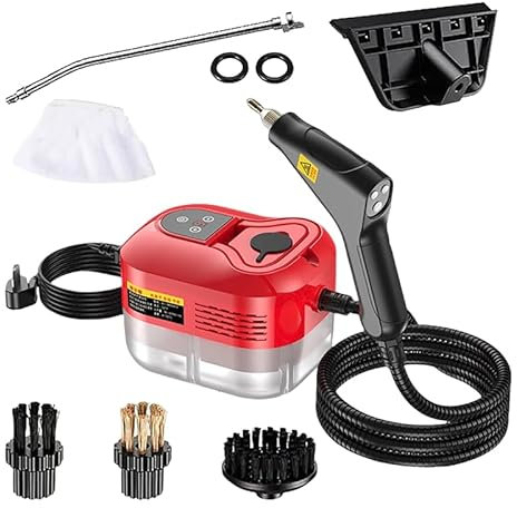 Upgraded Handheld Steam Cleaner,Upgraded Portable Handheld Steamer for Cleaning with Nozzle&Brushes, 2500W 229°F/105°C High Pressure-Tile, Window, Kitchen, Car (Red-Dual Control (Handle+Machine))
