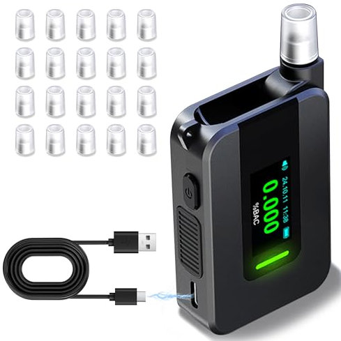 SciFiVisi Etilometro Portatile con sensore elettrochimico con Display IPS HD, misuratore per Mille con 21 ugelli per Uso Domestico o per Feste