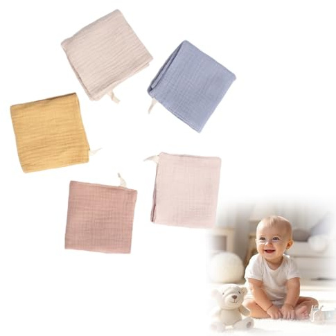 Ceeyoll 5 muslindukar baby 23 x 23 cm nyfödd handduksset baby ansiktshanddukar baby ansiktshanddukar mjuka andningsbara bomullshanddukar (slumpmässig färg
