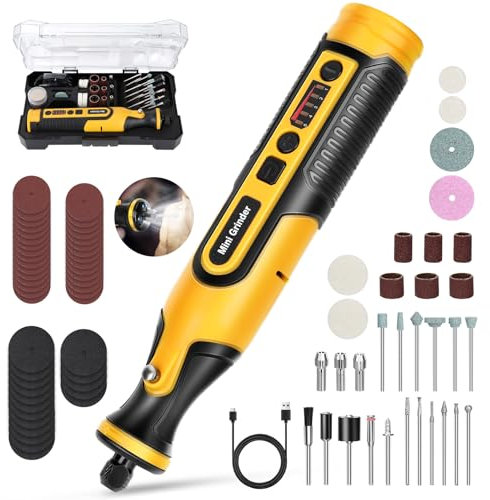 Mini utensile rotativo senza fili con luce LED, 5 velocità e ricarica USB con 61 accessori, strumento rotante multiuso da 7,2 V per levigatura, lucidatura, foratura, incisione, incisione, fai da te