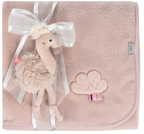 Fehn Couverture Douillette avec Flamant Rose, pour Bébés et Tout-Petits dès 0 Mois, Tapis d'Éveil, Doudou ou Plaid pour Les Câlins à la Maison et en Déplacement