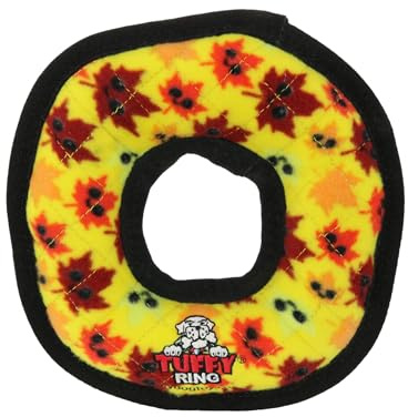 TUFFY - World's Tuffest Soft Dog Toy - Holiday - Ring - Squeakers- Multiple Layers.Made Durable, Strong & Tough.Interactive Play(Tug, Toss & Fetch).Machine Washable & Floats (Leaves, Medium)