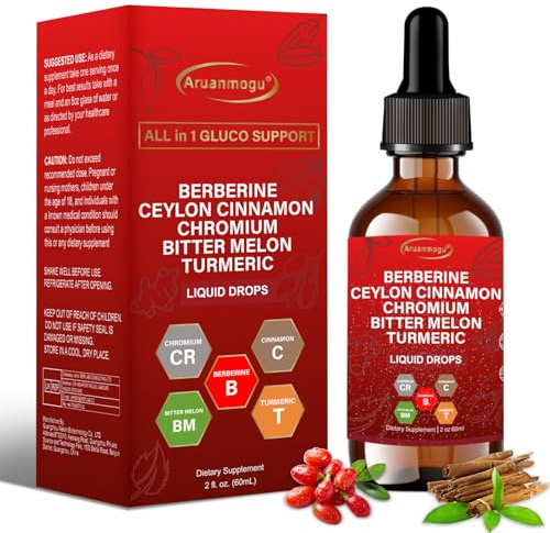 60ML Berberine with Ceylon Cinnamon Supplement Liquid Drops + Bitter Melon Extract, Glucomannan, Gymnema, Chromium, Turmeric, Panax Ginseng