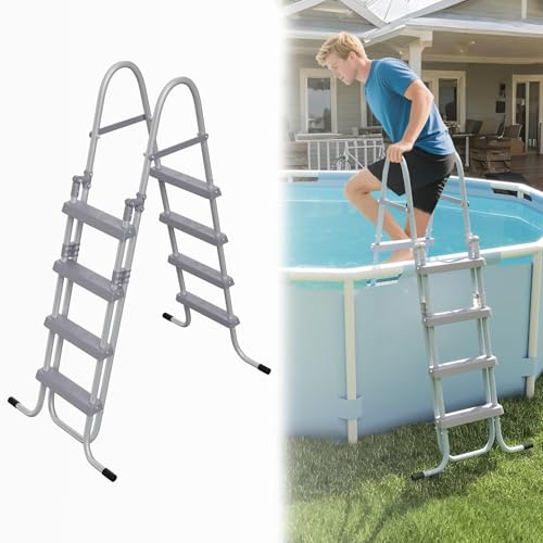 UISEBRT Scala per piscina con 4 livelli, scala di sicurezza in metallo, portata fino a 130 cm, capacità di carico fino a 150 kg, colore grigio