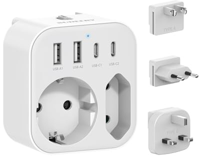 Reisestecker Weltweit, Universaladapter Steckdosenadapter mit USB C, Internationale Steckdose Travel Adapter Strom für Japan Europa England (3 Plug)