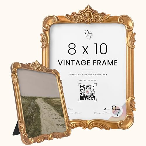97 Decor 8x10 Vintage Picture Frame, Vintage Gold Frames 8x10 For Tabletop And Wall Hanging, Decorative Antique 8 x 10 Frame Gold Wall Decor For Home, Bedroom