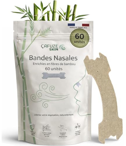 Cafuze 60 Bandelettes Nasales Anti-Ronflement en Fibre de Bambou | Bandes Nasales Sommeil Réparateur | Strip Nasal Sport & Nuit | Patch Nez Respiration Améliorée | Écarteur Nasal Confort | Nez Bouché