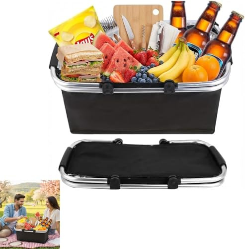 Shoppingkorg, vikbar, termisk som picknickkorg, bärkorg, kylbox bärbar med vadderade handtag, för resor, shopping, picknick, 30 liter, 1 st (svart)