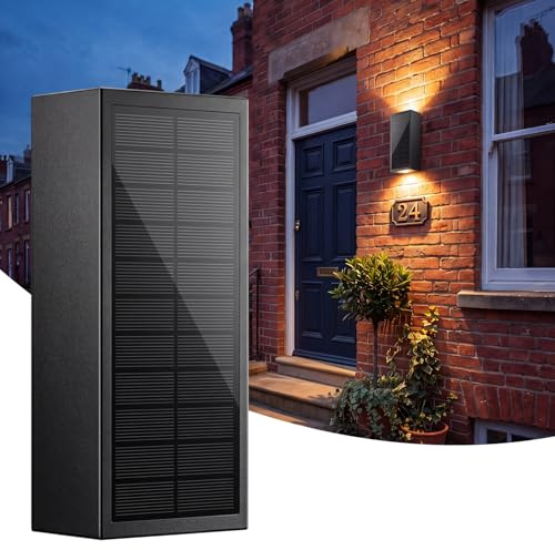 vighep Solar Wall Lights Outdoor, Dusk to Dawn Up Down Wall Light, Dual USB & Solar Powered, Dimmable 3000K to 6000K, IP65 Waterproof LED Outside Lighting for Porch Patio Garage Yard