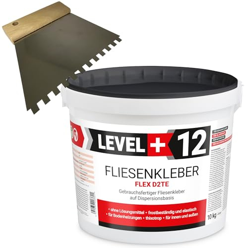Level Plus 12 färdig kakellim 10 kg tandspatel 6 mm rostfritt stål stenlim flexibel murbruk vit dispersionslim SET RM12