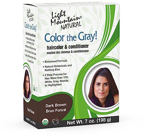Light Mountain Henna Hair Color & Conditioner, Color the Gray - Dark Brown Hair Dye for Men/Women, Chemical-Free Semi-Permanent Hair Color for White, Gray, Blonde, or Highlighted Hair, 7 Oz