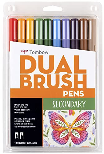 Tombow 56168 Dual Brush Pen Art Markers, Secondary, 10-Pack. Blendable, Brush and Fine Tip Markers