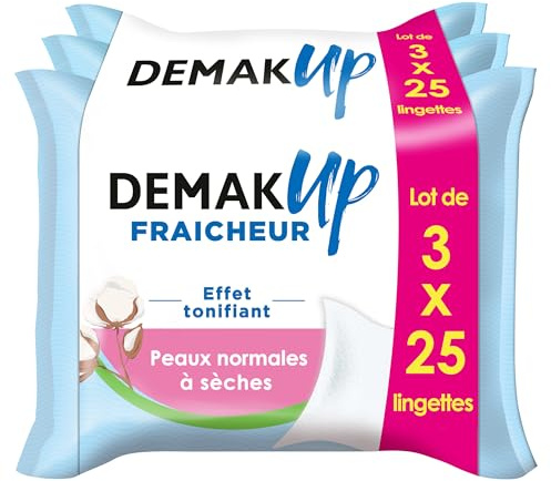 Demak'Up - Toallitas para desmaquillar, cara y ojos, piel normal a seca, 3 x 25 toallitas desmaquillantes