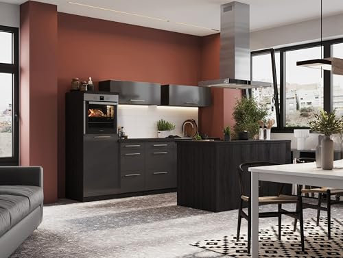 Respekta Amanda Küchenzeile, Holzwerkstoff, Grau, 280 cm