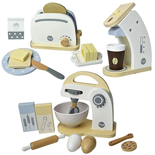 Meppi Set elettrodomestici Tostapane/Macchina da caffè/frullatore in Legno per Cucina per Bambini/Cucina da Gioco