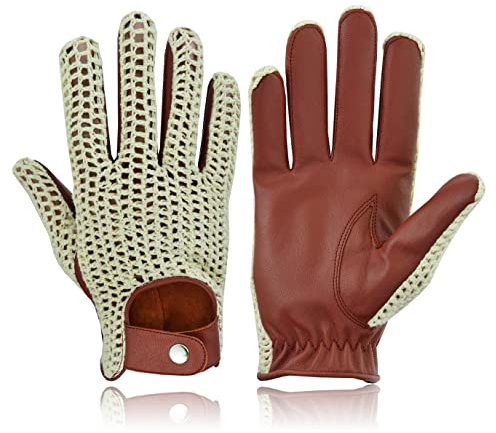 Gants de chauffeur en cuir véritable pour homme, cognac, L